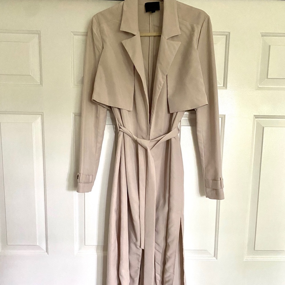 Intermix nude silk trench coat
